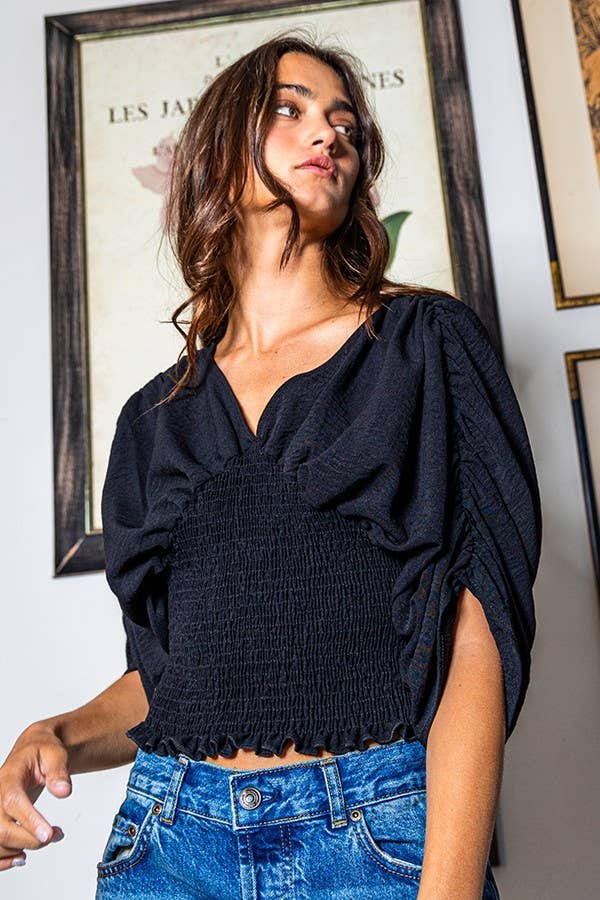 Ruched Dolman Sleeve Solid Blouse