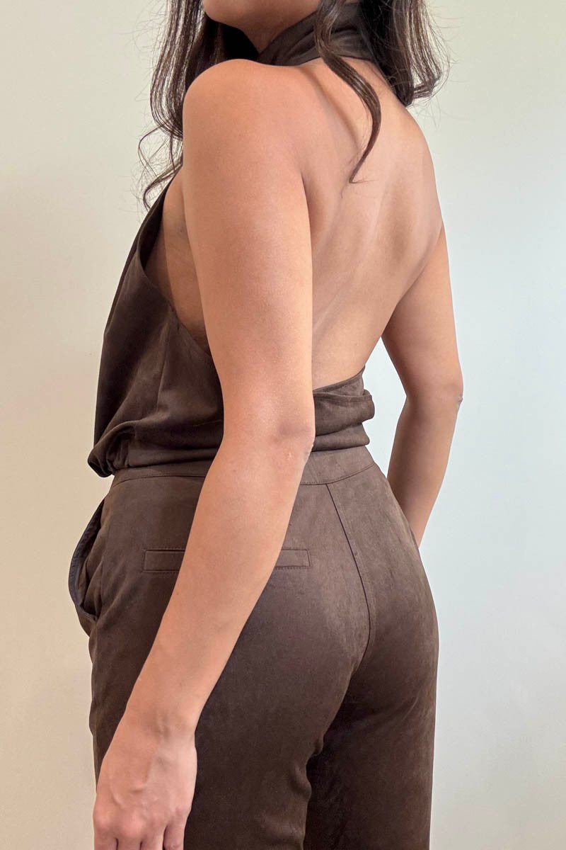 Faux Suede Halter High Neck Top