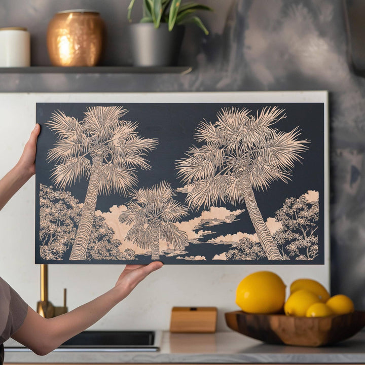 Palm Tree Canopies Engraved Illustration