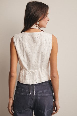 Eyelet Button-front Sleeveless Top