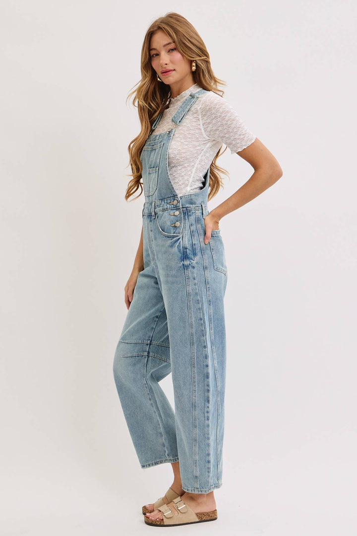 BARREL-LEG DENIM OVER-ALLS