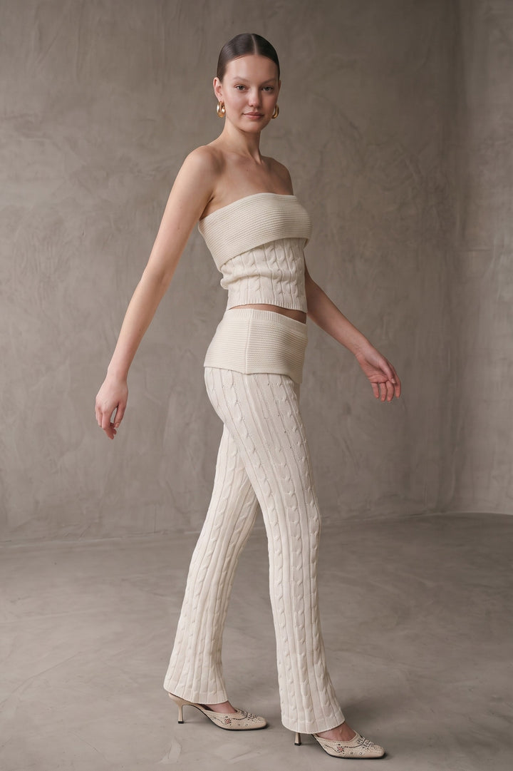 Knit Foldover Off Shoulder Top & Pants Set
