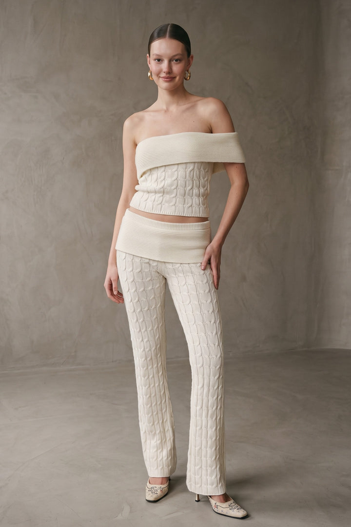 Knit Foldover Off Shoulder Top & Pants Set