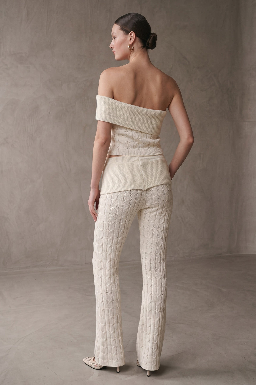 Knit Foldover Off Shoulder Top & Pants Set