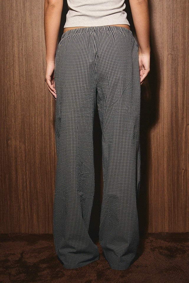 Mid Rise Wide Leg Gingham Pants