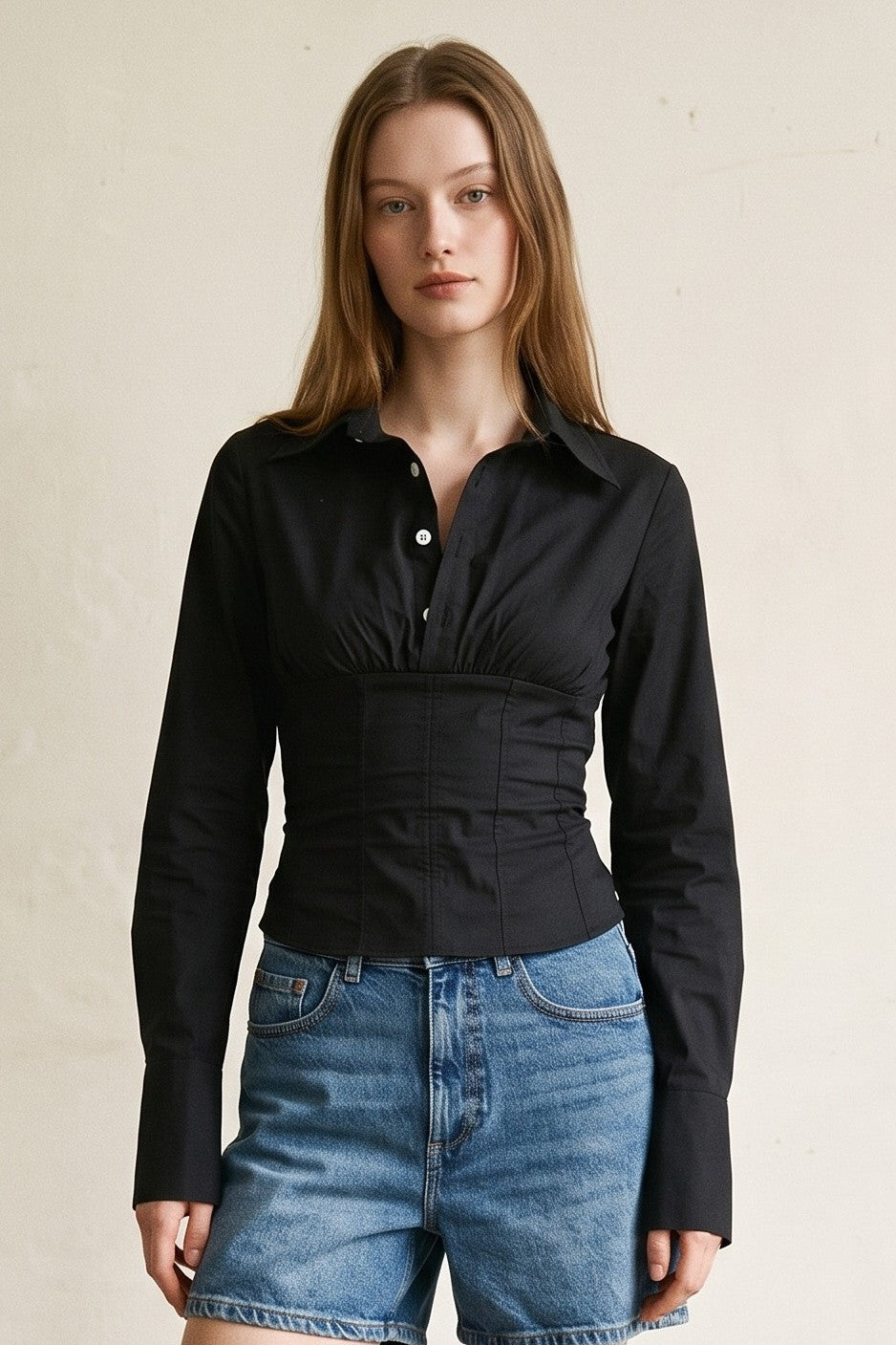 Cotton Corset Waist Shirt