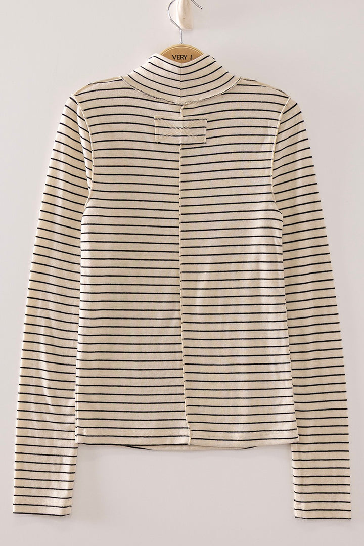 Striped Mock Neck Long Sleeve Top