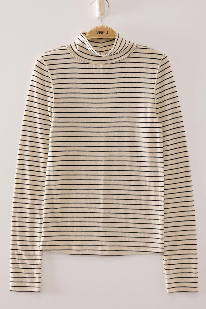 Striped Mock Neck Long Sleeve Top