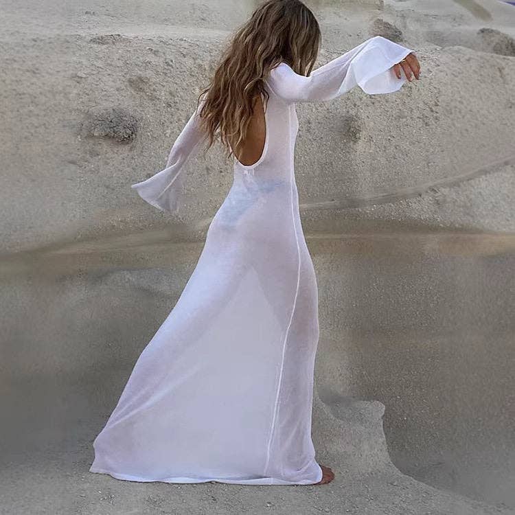 Long Backless Sheer Beach Dress