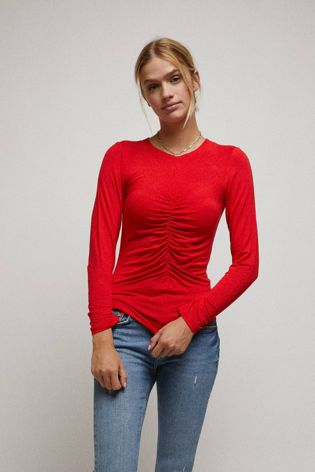 Long Sleeve Cinched Open Back Top