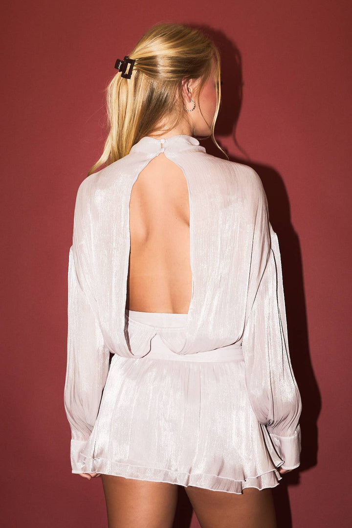 LONG SLEEVE NECK OPEN BACK BLOUSE
