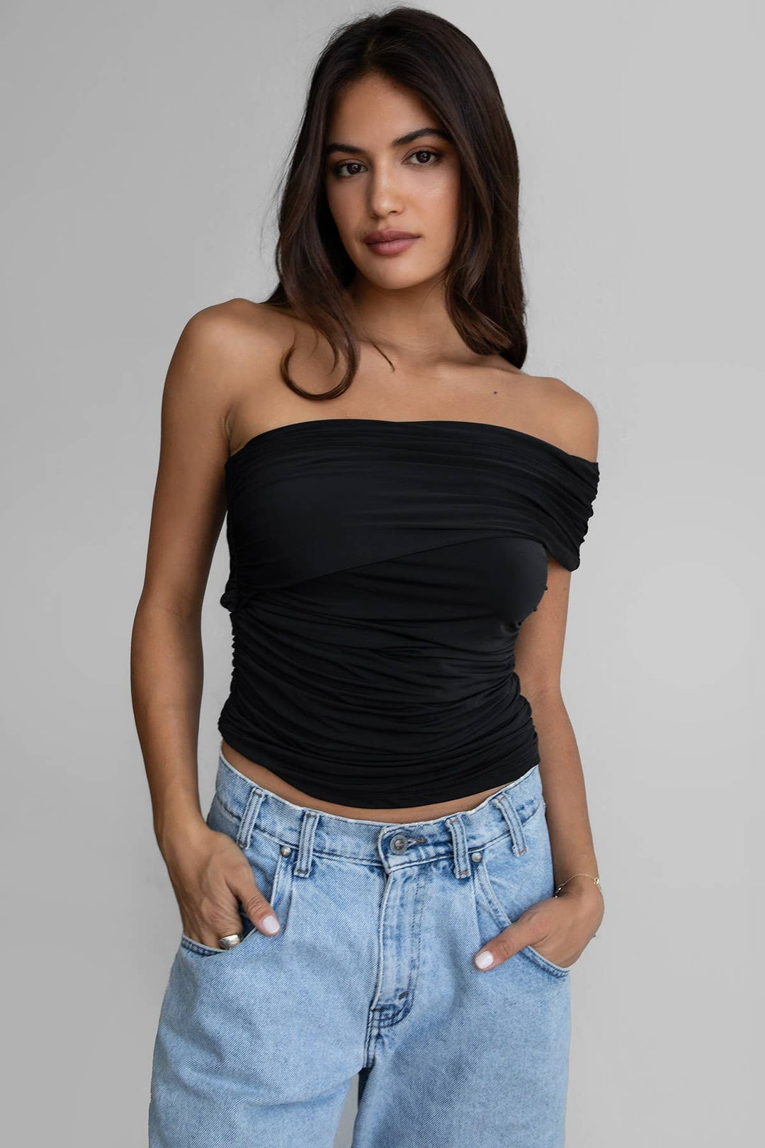One Shoulder Short Sleeve Elevated Basic Top