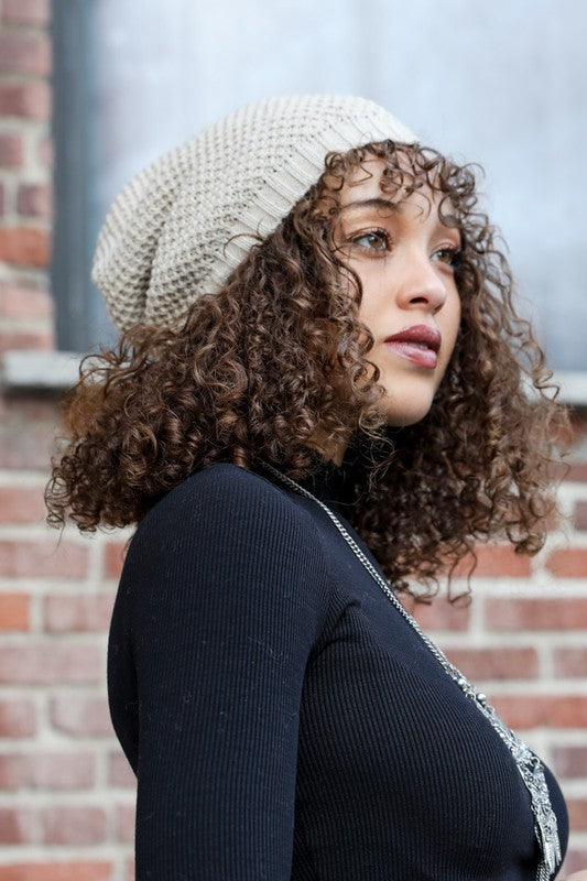 Waffle Knit Slouch Beanie