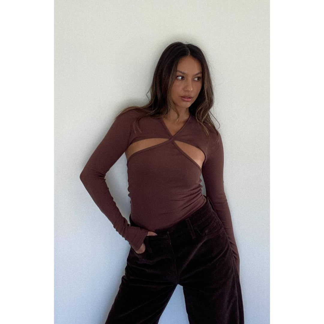 Cut-out Ribbed Long Sleeve Knit Top