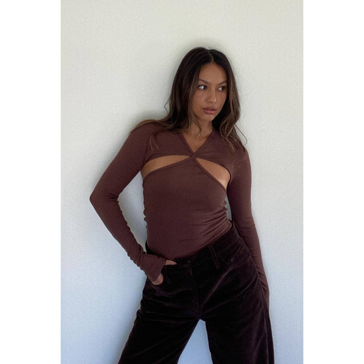 Cut-out Ribbed Long Sleeve Knit Top
