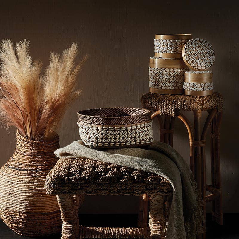Rattan Cowrie Baskets - Set of 3