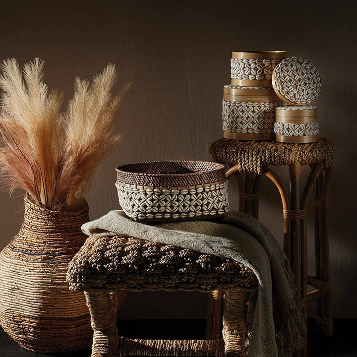 Rattan Cowrie Baskets - Set of 3