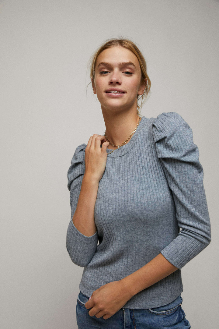 3/4 Puff Sleeves Crew Neck Top
