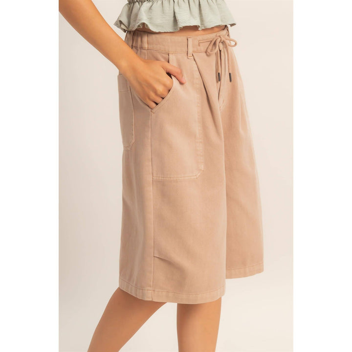 Drawstring Waist Wide Leg Jorts