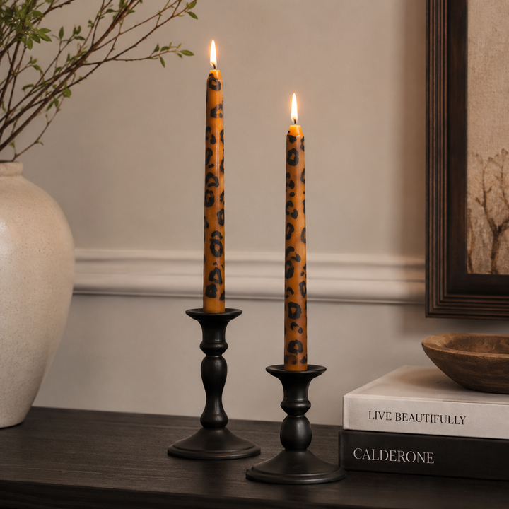 Set of Hand Painted Brown Leopard Candles