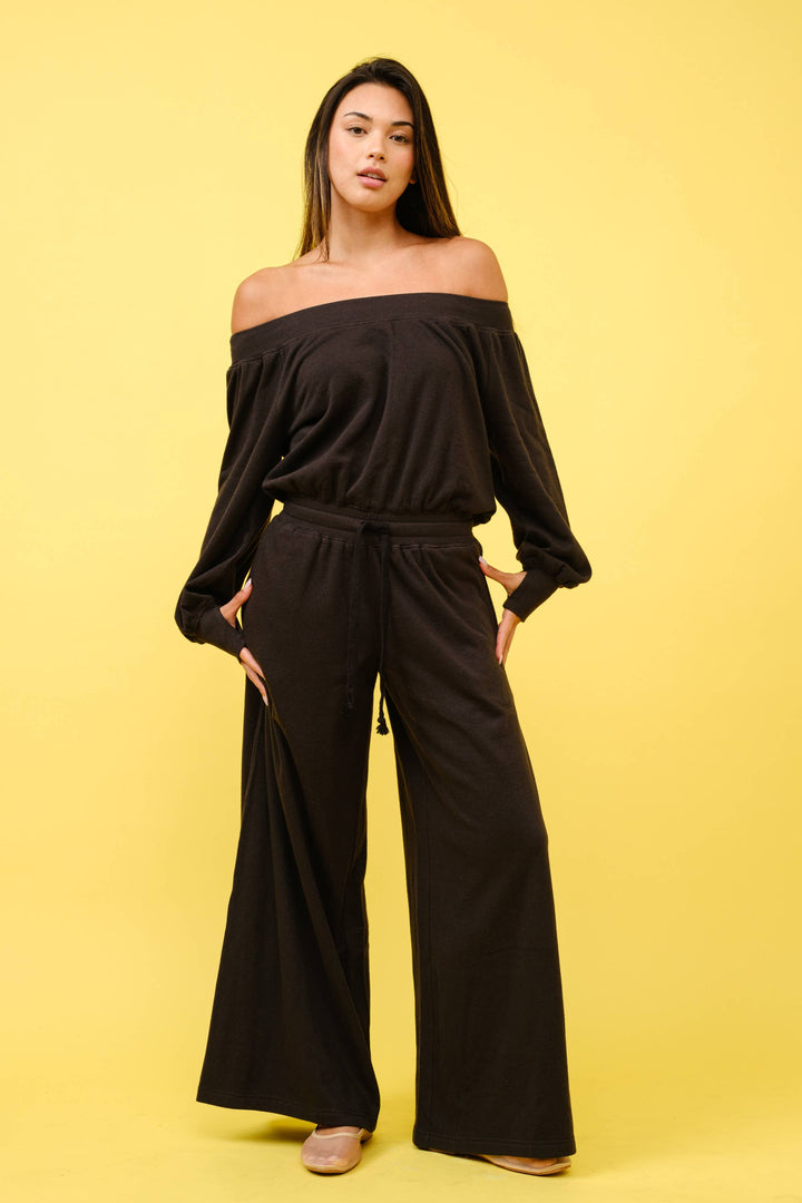 FRENCH TERRY OFF SHOULDER JUMPSUIT