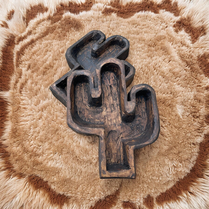 Hand Carved Wood Cactus Bowl