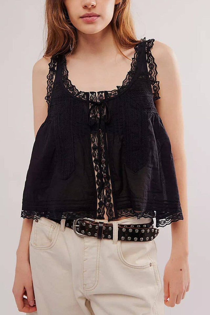 Lace-Trimmed Button-Front Tank