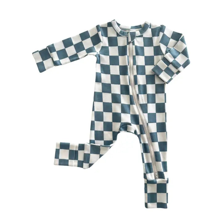 Blueberry Muffin Checkerboard Zip Romper
