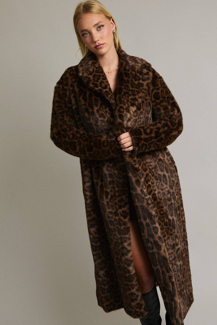 Leopard Faux Fur Long Coat Jacket