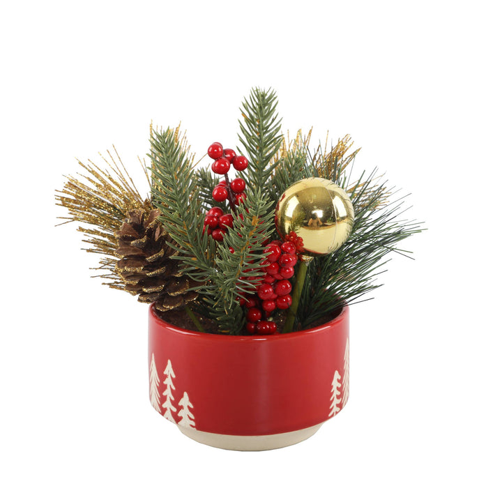 Snowy Pine & Berry Holiday Arrangement – 7”: White