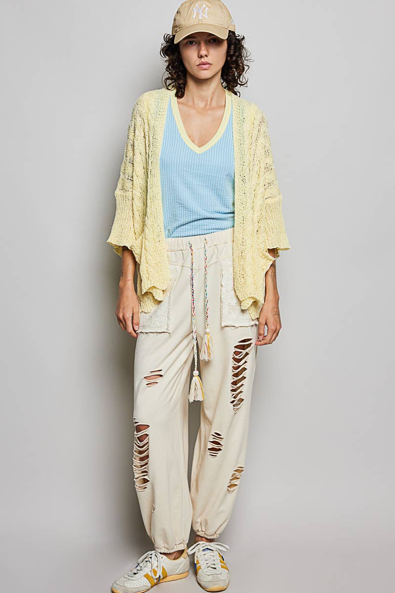 Short Sleeve Cable Sweater Cardigan