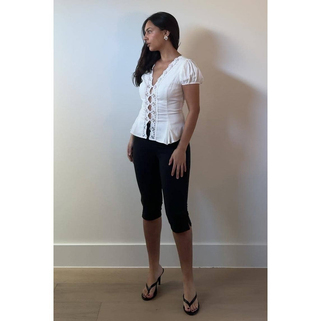 Lace Trim Puff Sleeves Blouse