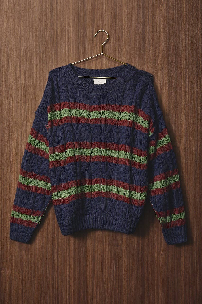 Stipe cable knit sweater