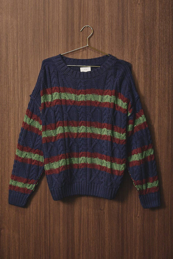 Stipe cable knit sweater