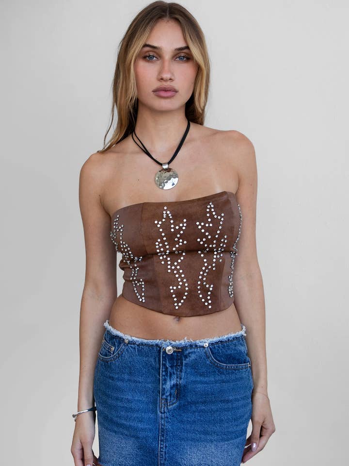 Rhinestone Vegan Leather Corset
