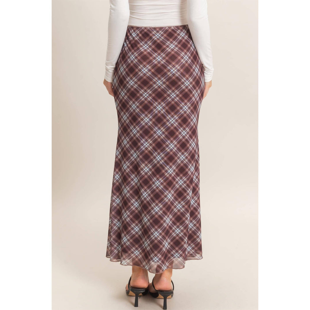 Plaid Mesh Maxi Skirt