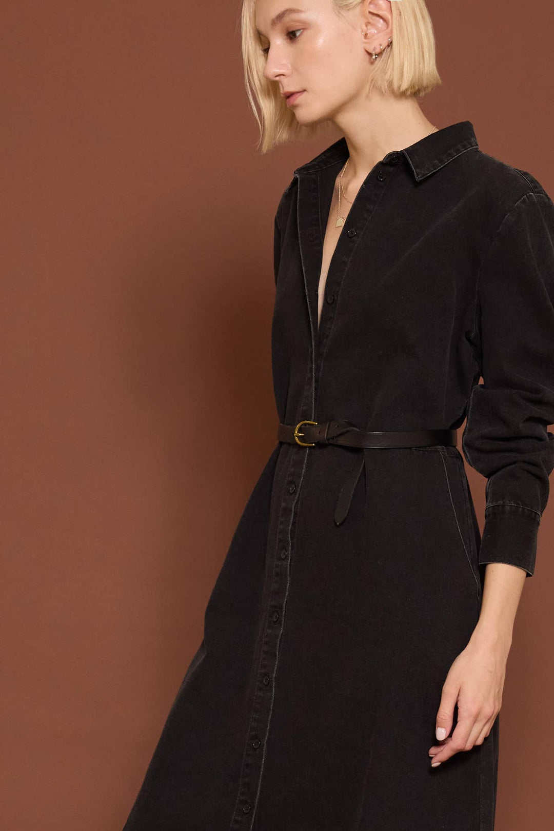 Button down Long Sleeves Denim Shirts Dress: