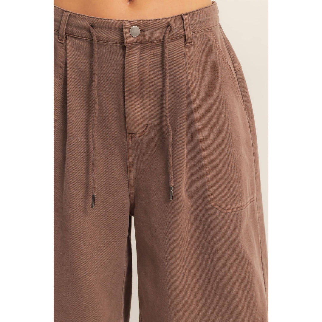 Drawstring Waist Wide Leg Jorts