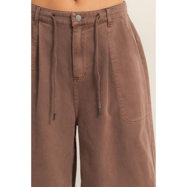 Drawstring Waist Wide Leg Jorts