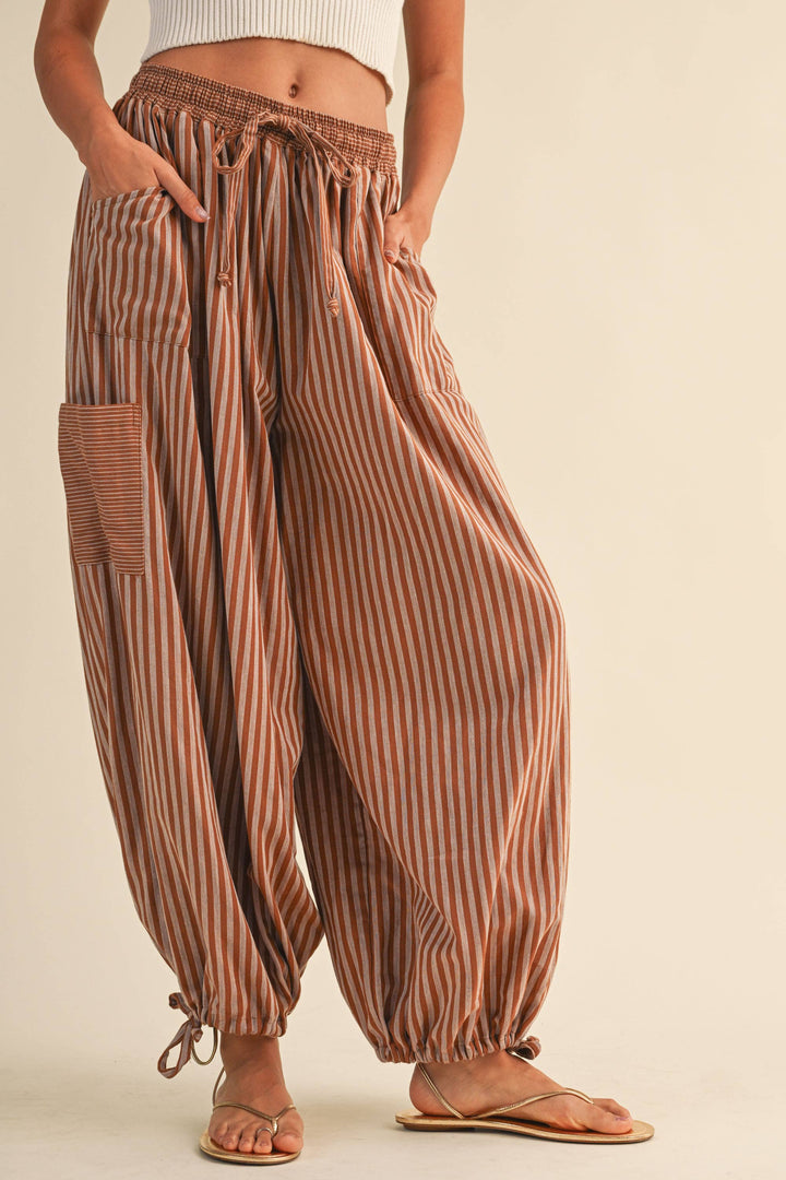 STRIPED DOUBLE GAUZE BALLOON PANTS