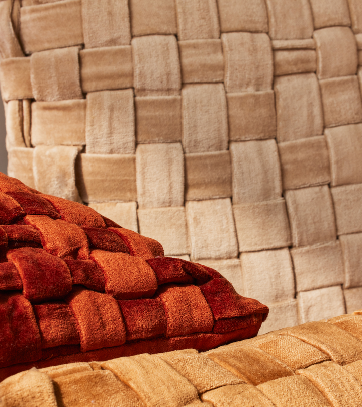 Checked Hand Woven Velvet Square Cushion