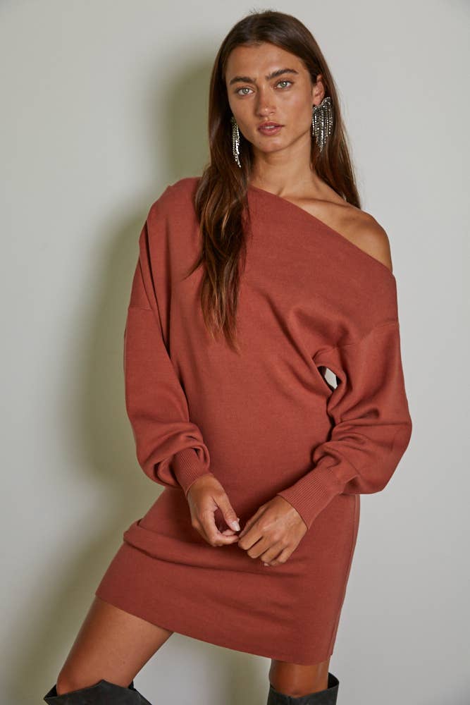 Sweater Off The Shoulder Mini Dress