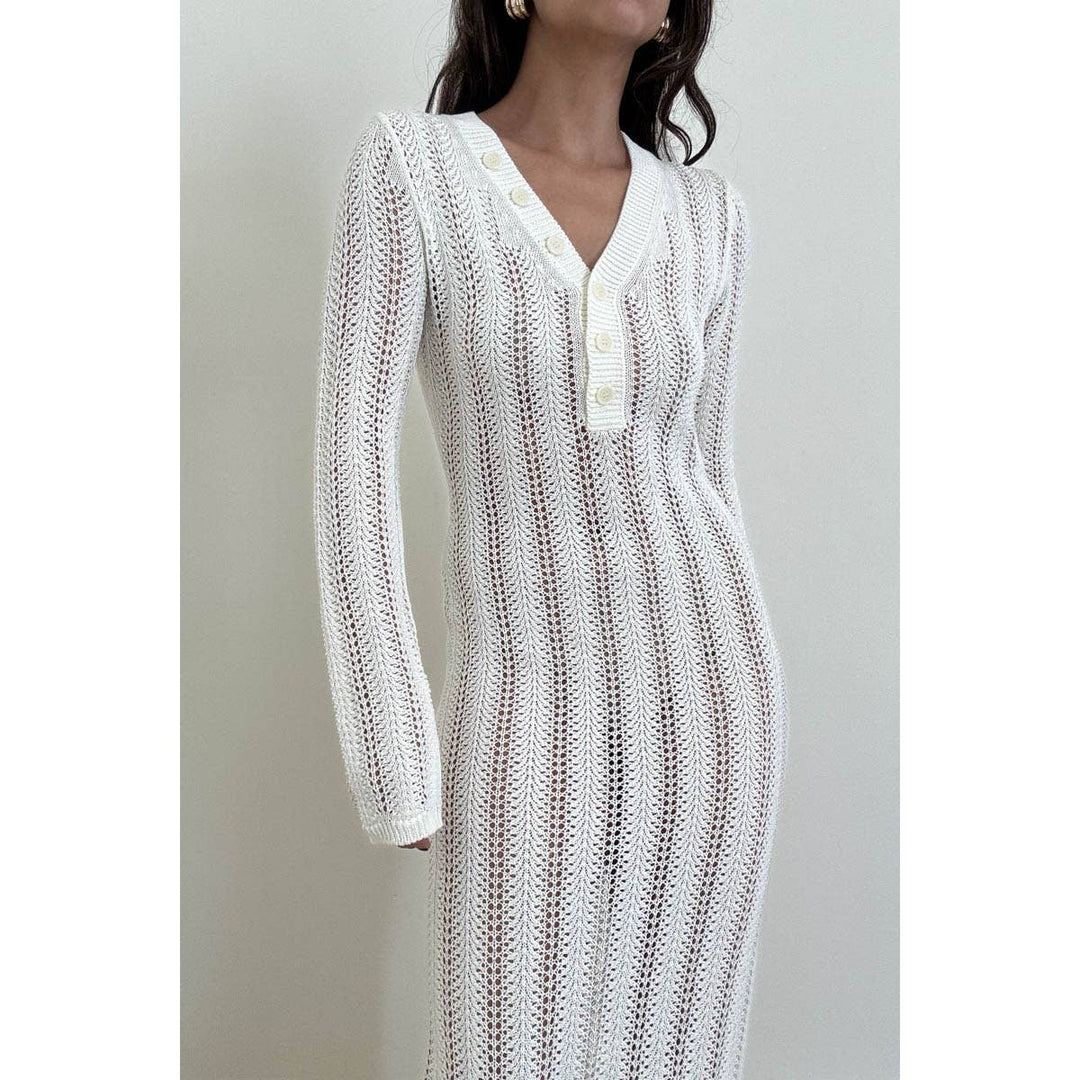 Knit V Neck Long Sleeves Dress
