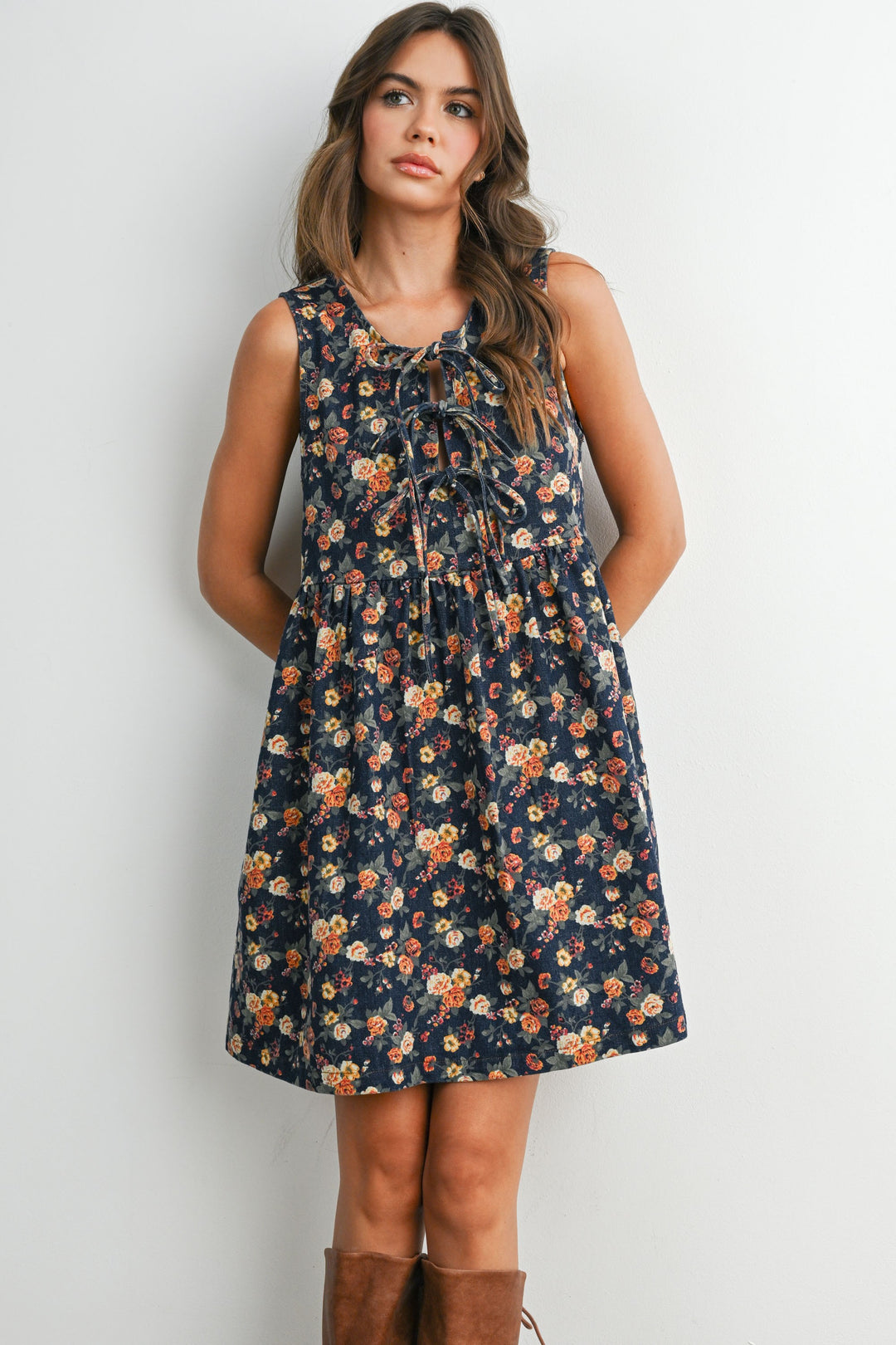 Floral Tie Front Babydoll Dress