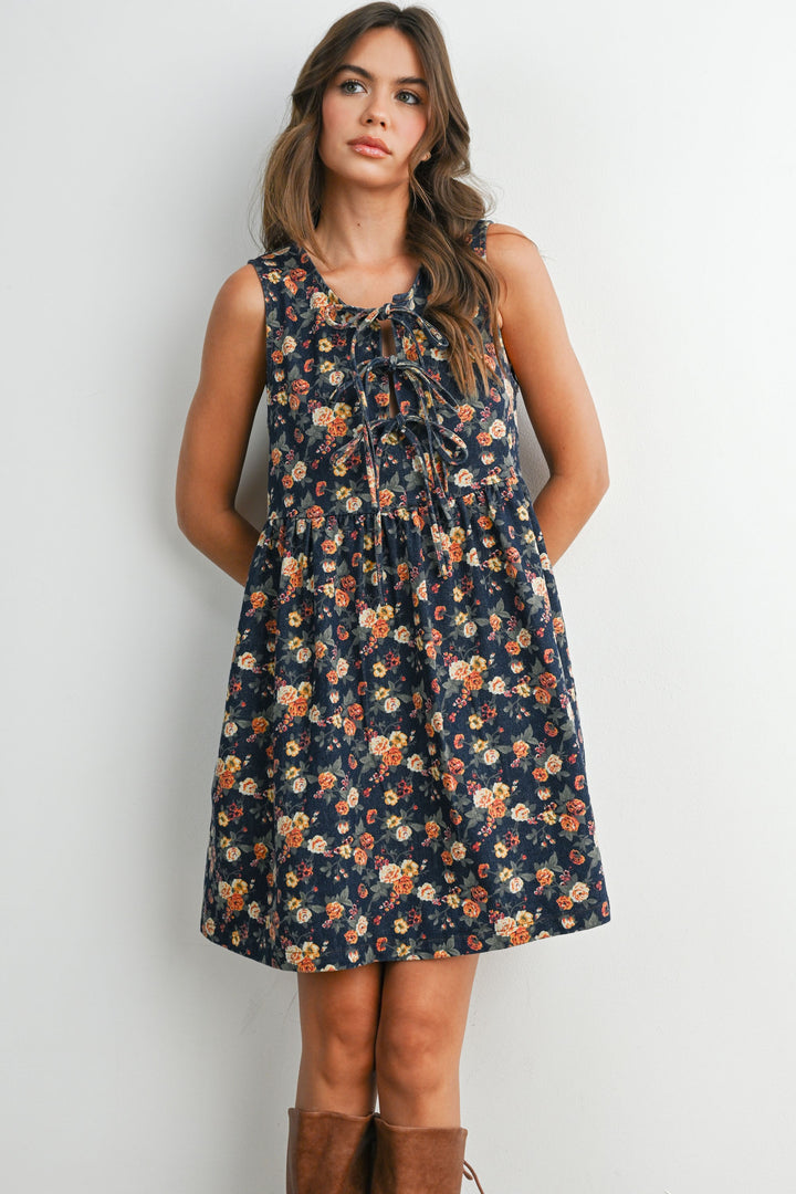 Floral Tie Front Babydoll Dress