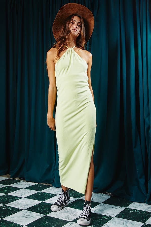 Halter  Bodycon Midi Dress Side Slit