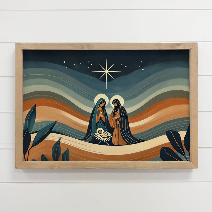 Modern Boho Christmas Nativity Rolling Hills - Nativity Art: 18x24" Large Canvas Art with Thick Wood Frame