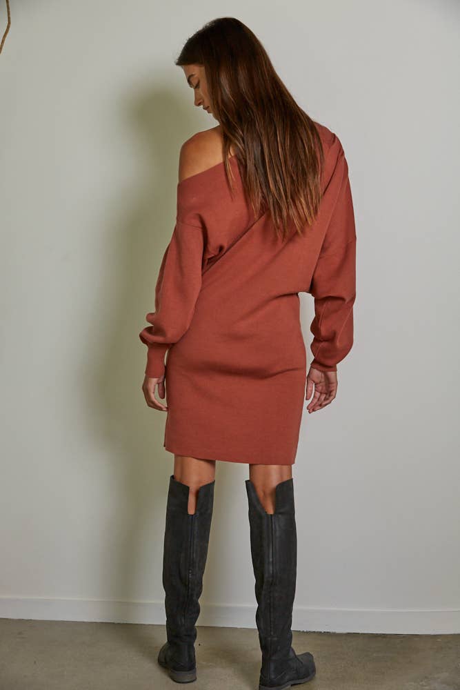 Sweater Off The Shoulder Mini Dress