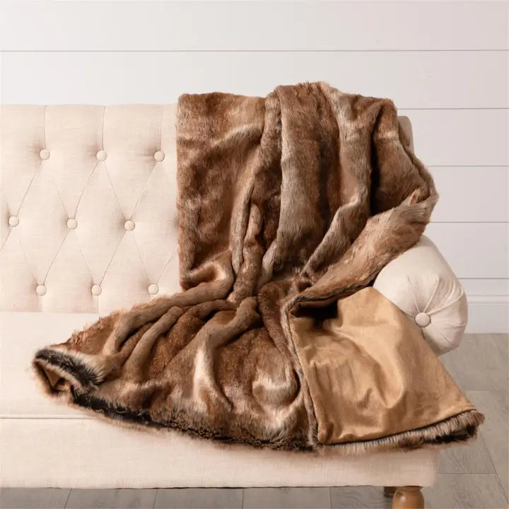 Faux Caribou Fur Throw Blanket