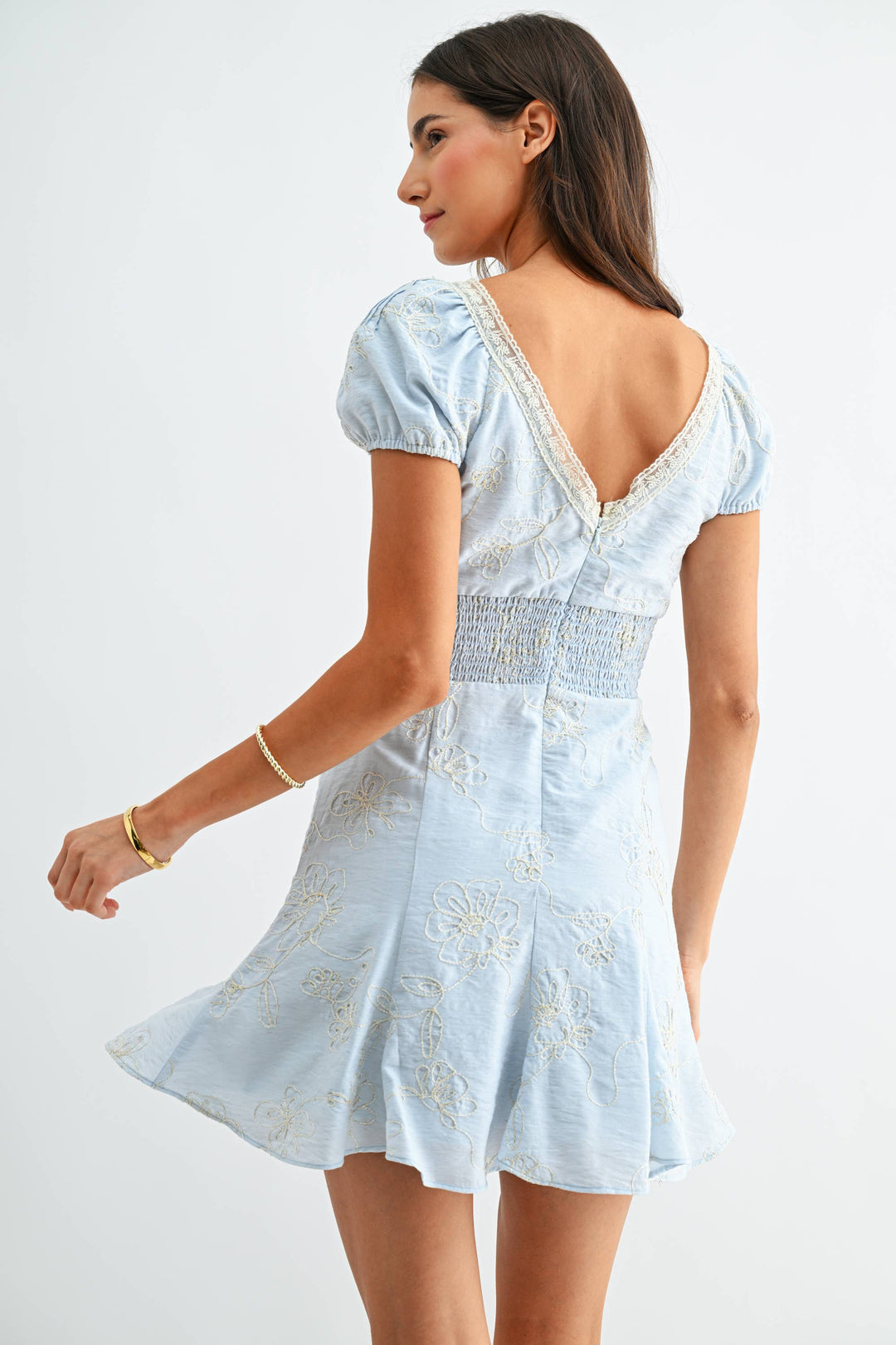 Embroidered Dress with Lace Trim
